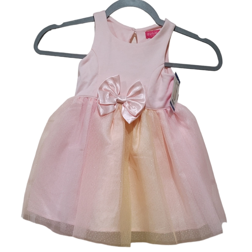 Zunie Girl's Pink Blush and Yellow Sparkle Tully Sleeveless Dress, Size 2T